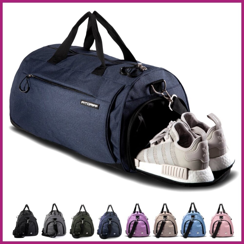 Polyester Gym Bag with Shoe and Wet Compartments, 6 Pockets, Waterproof Base